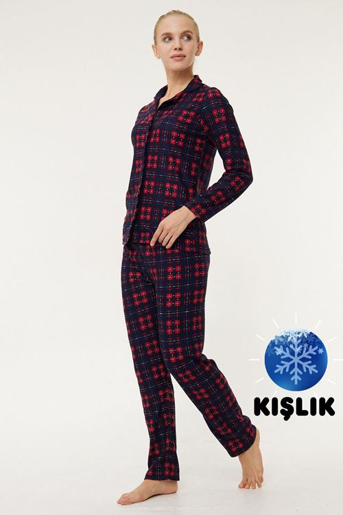 Kadın Pamuklu Süet Desenli Pijama Takımı