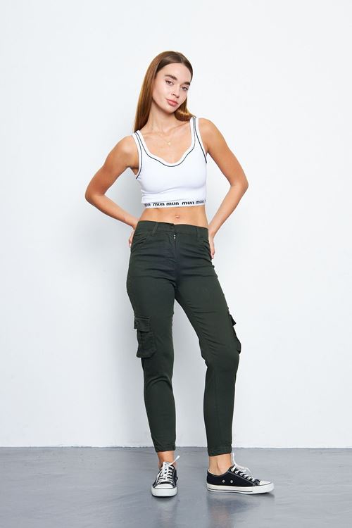 Kadın Jogger Rahat Kalıp Paça Lastikli Kargo Cepli Gabardin Kadın Pantolon