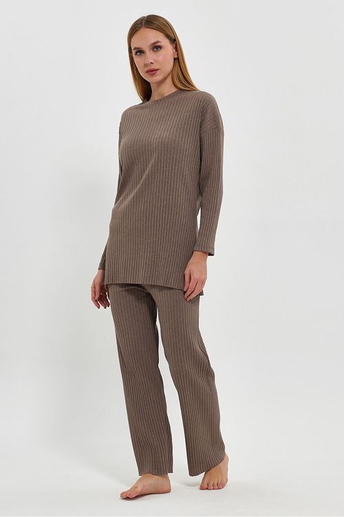 Kadın Toprak Kadın Fitilli Raporlu & Eşofman, Gündelik Ev Giyim Pijama Takımı
