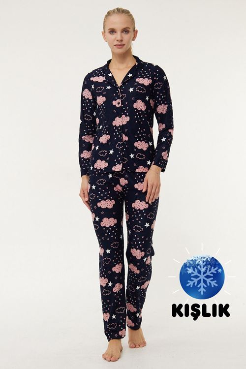 Kadın Pamuklu Süet Desenli Pijama Takımı