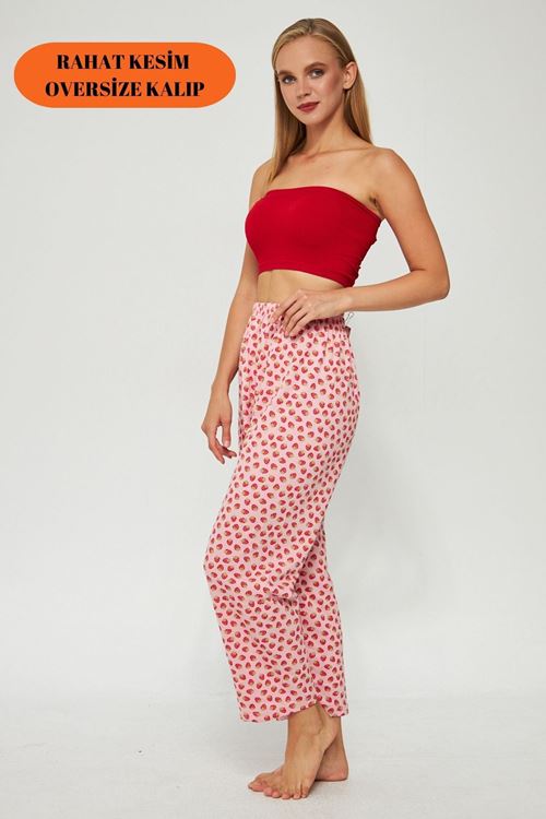 Kadın Kırmızı Rahat İçlik Tayt, Pantolon Altı İçlik, İçlik Pijama, Kışlık İçlik Giyim