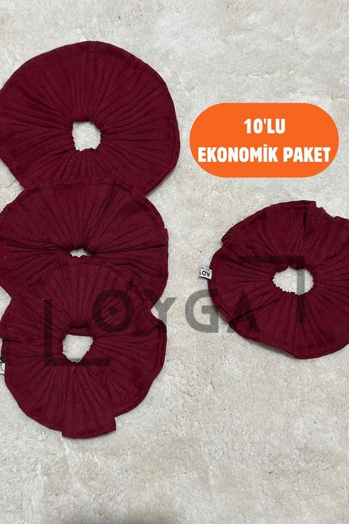 OYGA 10’lu Bordo Fitilli Ribana Saç Tokası Seti – Yumuşak Doku, Dış Dikiş Detaylı Scrunchie