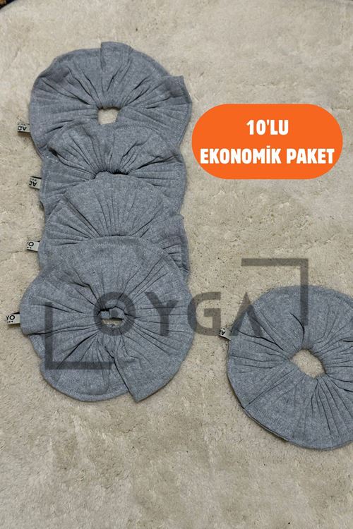 OYGA 10’lu Gri Fitilli Ribana Saç Tokası Seti – Yumuşak Doku, Dış Dikiş Detaylı Scrunchie