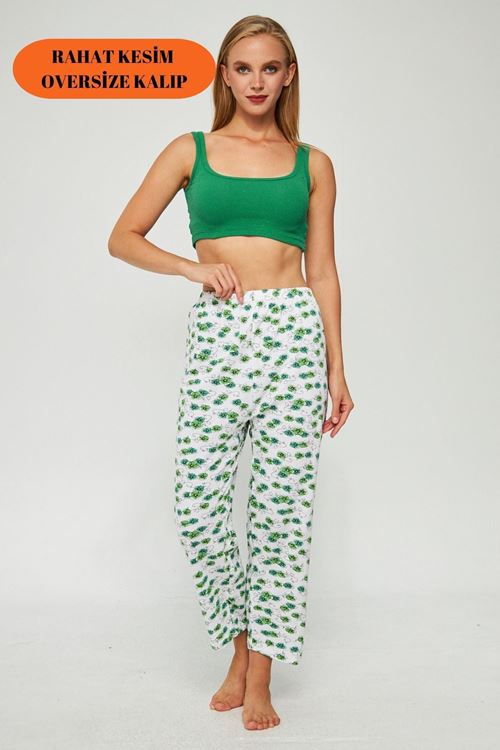 Kadın Yeşil Rahat İçlik Tayt, Pantolon Altı İçlik, İçlik Pijama, Kışlık İçlik Giyim