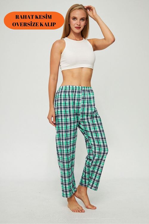 Kadın Yeşil Rahat İçlik Tayt, Pantolon Altı İçlik, İçlik Pijama, Kışlık İçlik Giyim