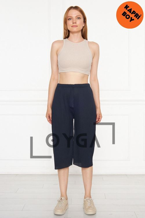 Kadın Lacivert Fitilli Raporlu Pantolon & Eşofman, Gündelik Ev Giyim Pijama