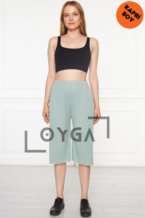 Kadın Su Yeşili Fitilli Raporlu Pantolon & Eşofman, Gündelik Ev Giyim Pijama