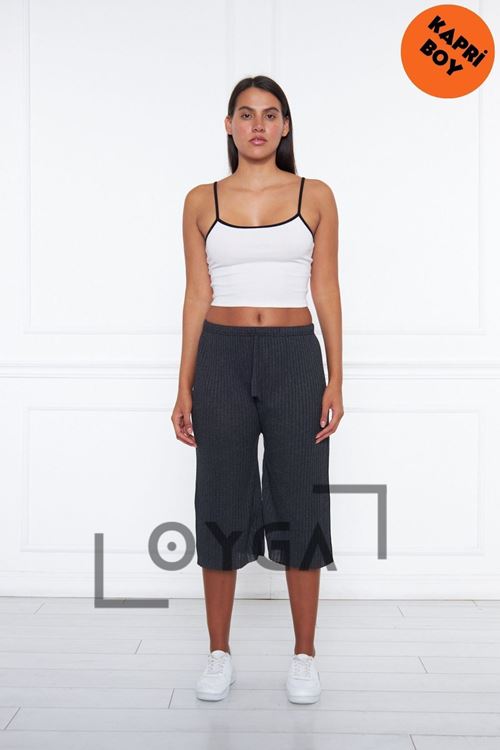 Kadın Antrasit Fitilli Raporlu Pantolon & Eşofman, Gündelik Ev Giyim Pijama