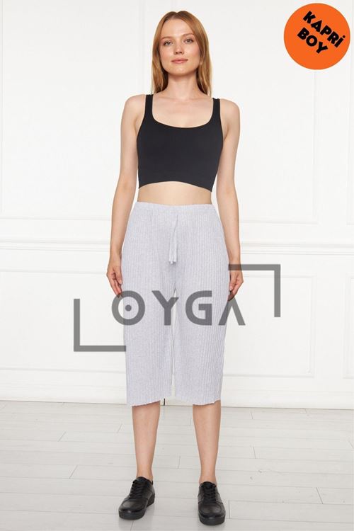 Kadın Gri Fitilli Raporlu Pantolon & Eşofman, Gündelik Ev Giyim Pijama