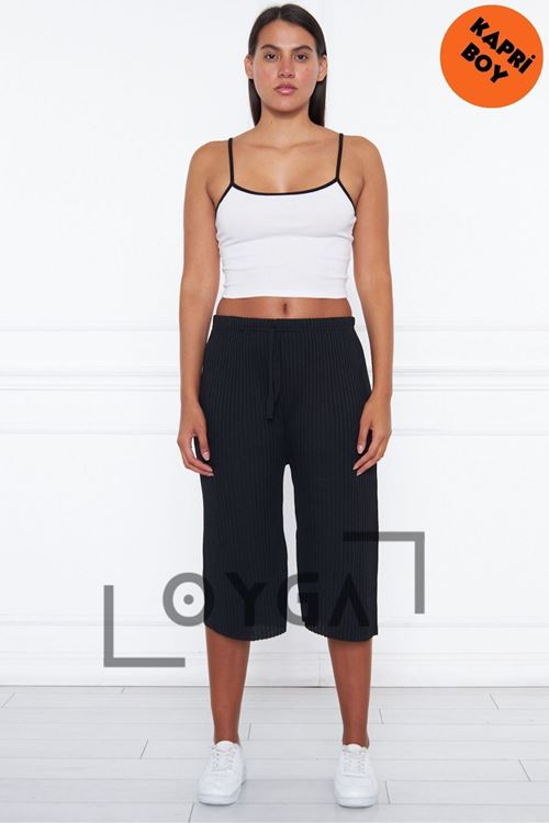 Kadın Siyah Fitilli Raporlu Pantolon & Eşofman, Gündelik Ev Giyim Pijama