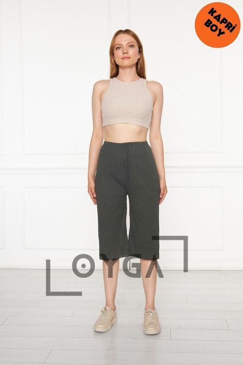 Kadın Haki Fitilli Raporlu Pantolon & Eşofman, Gündelik Ev Giyim Pijama