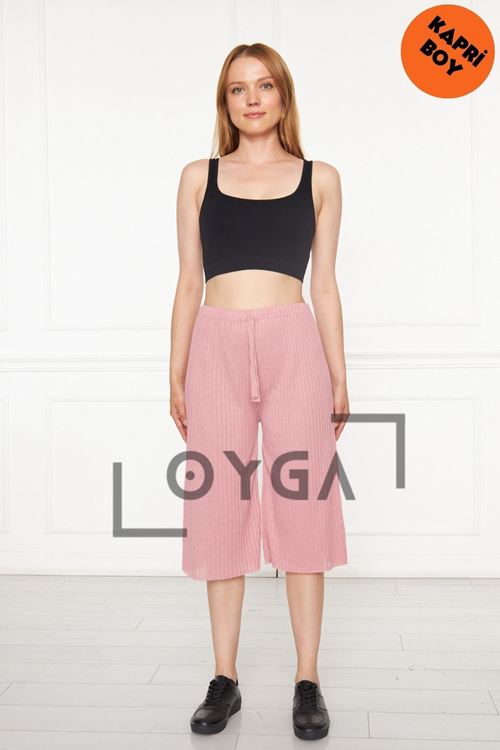 Kadın Gül Kurusu Fitilli Raporlu Pantolon & Eşofman, Gündelik Ev Giyim Pijama