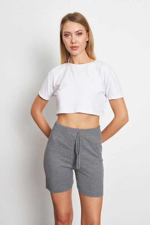 Füme Kadın Fitilli Gündelik Rahat Giyim Şort Pijama Altı