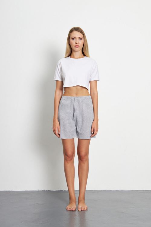 A.Gri Kadın Fitilli Gündelik Rahat Giyim Şort Pijama Altı