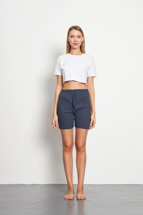 K.Mavi Kadın Fitilli Gündelik Rahat Giyim Şort Pijama Altı