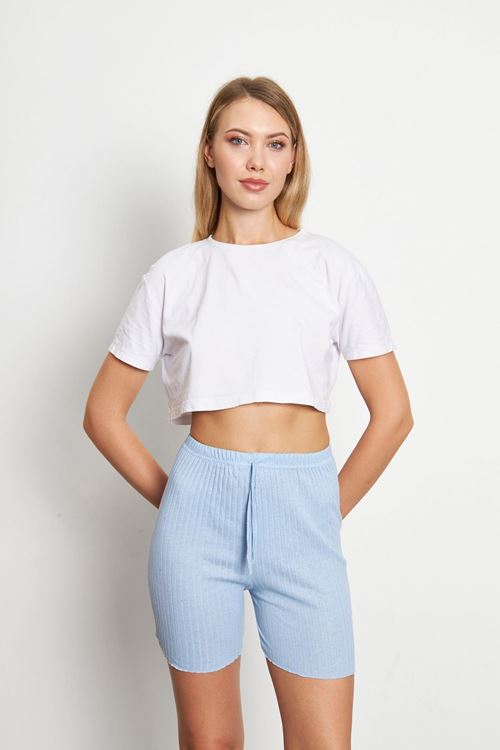 Mavi Kadın Fitilli Gündelik Rahat Giyim Şort Pijama Altı