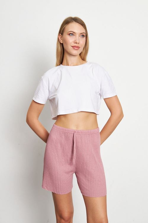 Gül Kurusu Kadın Fitilli Gündelik Rahat Giyim Şort Pijama Altı