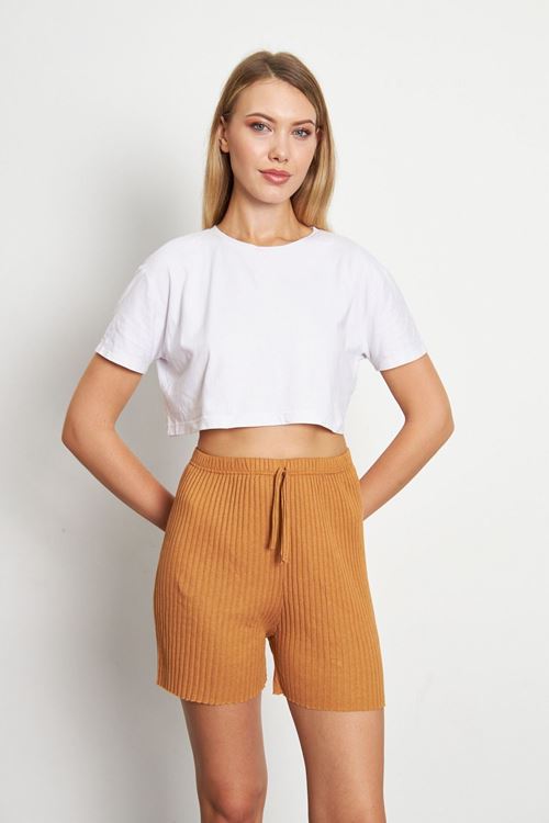 Camel Kadın Fitilli Gündelik Rahat Giyim Şort Pijama Altı