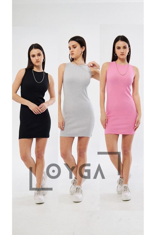 3^Lü Siyah - Gri - Lila Kadın Kaşkorse Kolsuz Elbise