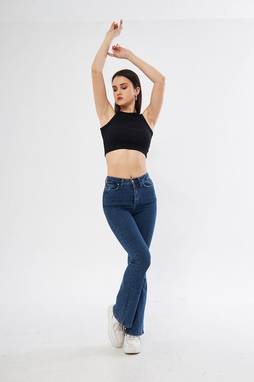 Kadın Siyah Kaşkorse Bisiklet Yaka Atlet Crop