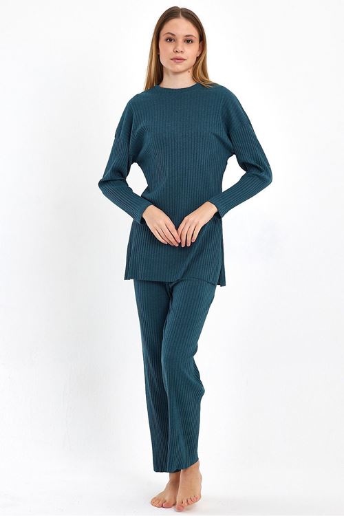 Kadın Petrol Kadın Fitilli Raporlu & Eşofman, Gündelik Ev Giyim Pijama Takımı