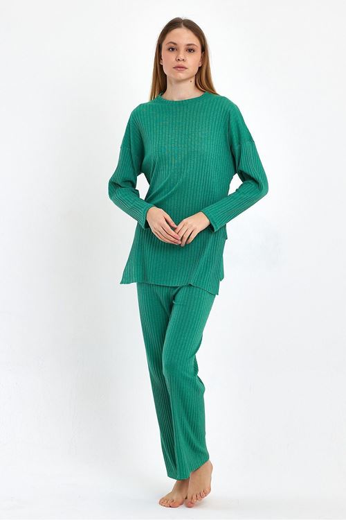 Kadın Yeşil Kadın Fitilli Raporlu & Eşofman, Gündelik Ev Giyim Pijama Takımı