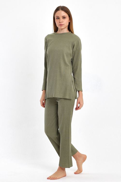 Kadın A.Haki Kadın Fitilli Raporlu & Eşofman, Gündelik Ev Giyim Pijama Takımı