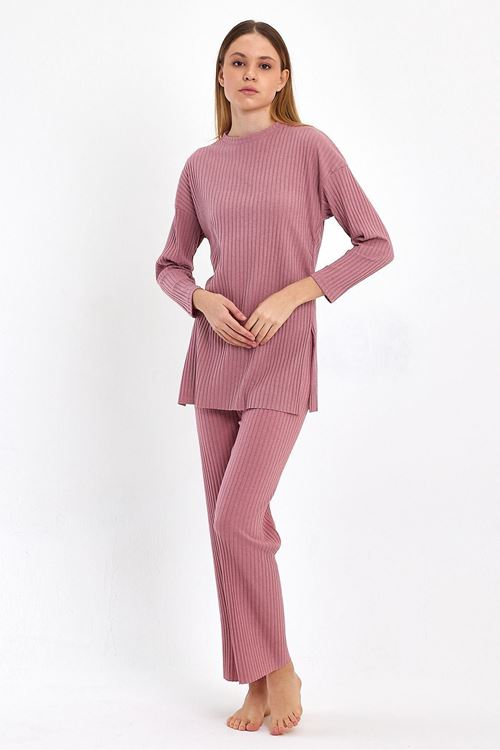 Kadın Pembe Kadın Fitilli Raporlu & Eşofman, Gündelik Ev Giyim Pijama Takımı