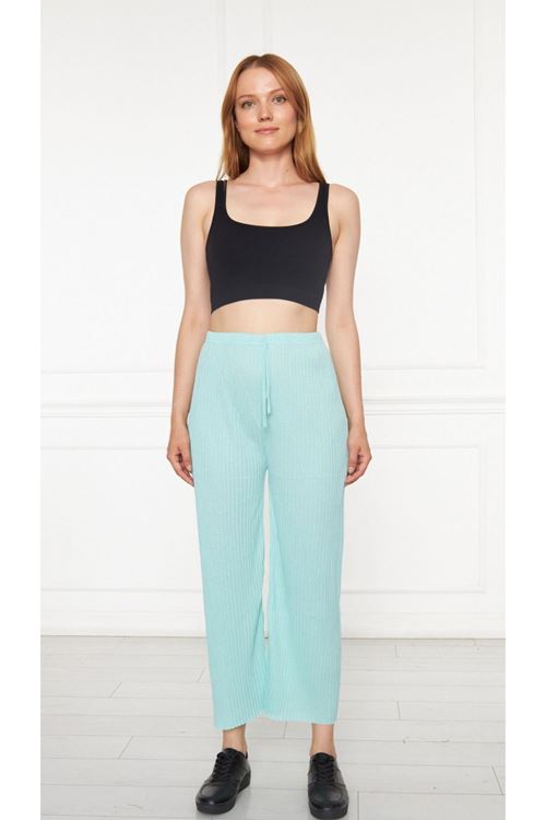 Kadın Pantolon Turkuaz Fitilli Raporlu Gündelik Pantolon & Eşofman