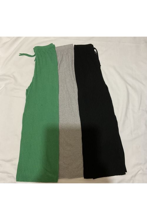 3'lü Siyah- Gri -Yeşil Kadın Fitilli Raporlu Pantolon & Eşofman, Gündelik Ev Giyim Pijama