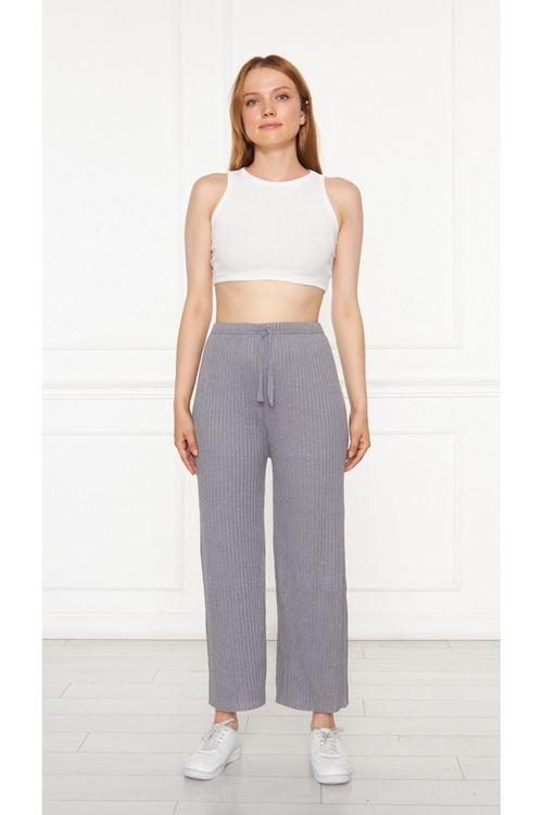 Kadın Füme Fitilli Raporlu Pantolon & Eşofman, Gündelik Ev Giyim Pijama