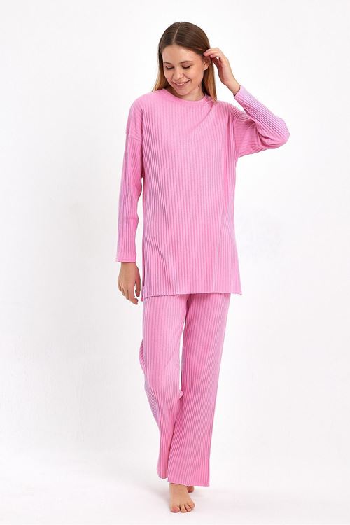 Kadın Pudra Kadın Fitilli Raporlu & Eşofman, Gündelik Ev Giyim Pijama Takımı