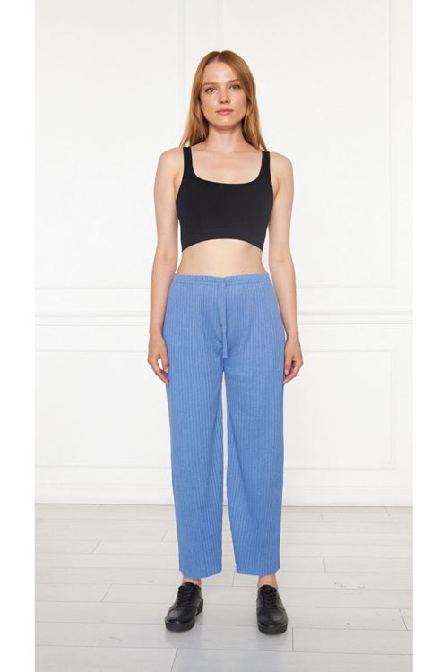 Kadın İndigo Fitilli Raporlu Pantolon & Eşofman, Gündelik Ev Giyim Pijama