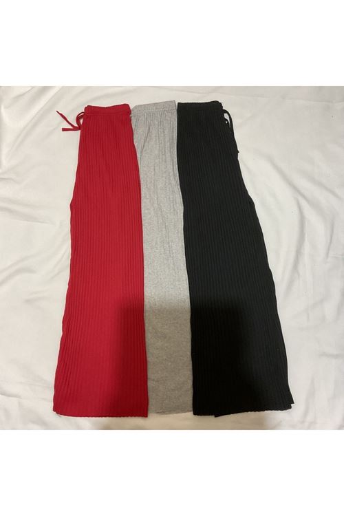 3'lü Siyah- Gri -Kırmızı Kadın Fitilli Raporlu Pantolon & Eşofman, Gündelik Ev Giyim Pijama