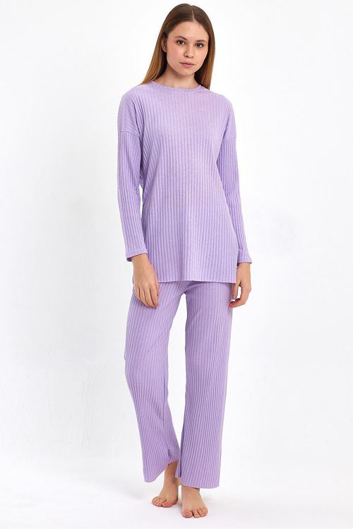 Kadın Lila Kadın Fitilli Raporlu & Eşofman, Gündelik Ev Giyim Pijama Takımı