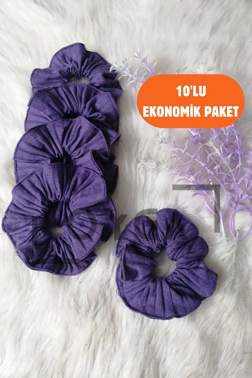 OYGA 10’lu Mor Fitilli Ribana Saç Tokası Seti – Yumuşak Doku, Dış Dikiş Detaylı Scrunchie