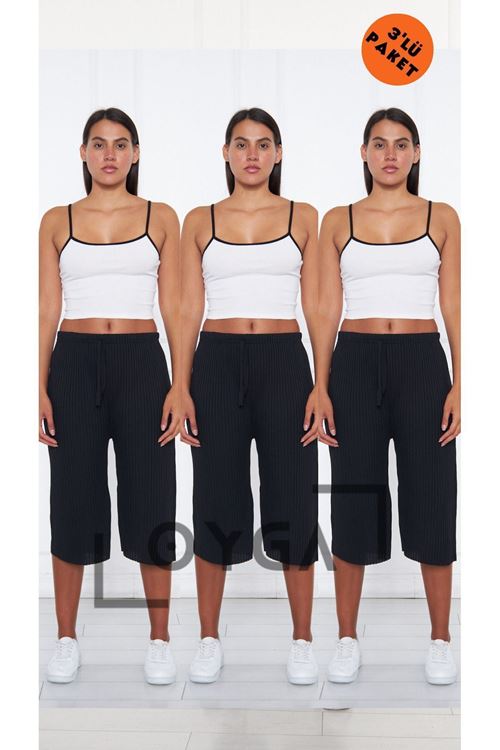 Siyah - Siyah - Siyah Kadın Fitilli Raporlu Pantolon & Eşofman, Gündelik Ev Giyim Pijama