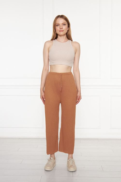 Kadın Camel Fitilli Raporlu Pantolon & Eşofman, Gündelik Ev Giyim Pijama