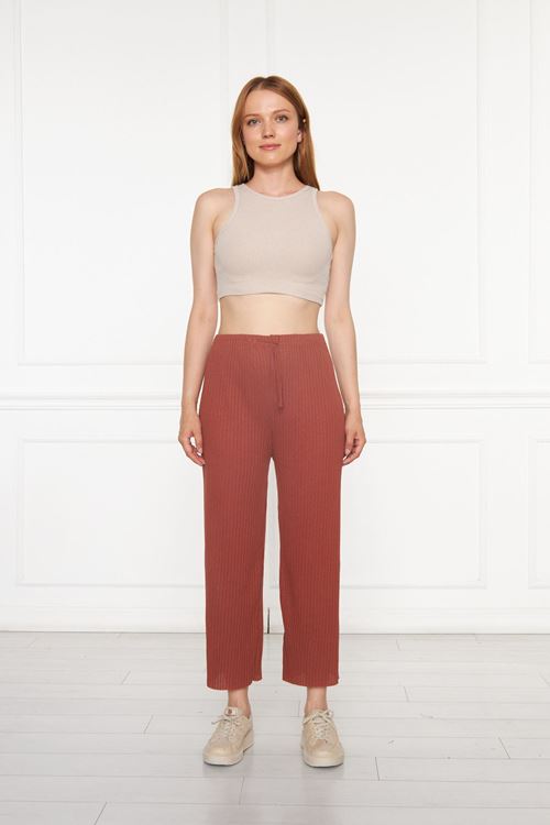 Kadın Kiremit Fitilli Raporlu Pantolon & Eşofman, Gündelik Ev Giyim Pijama