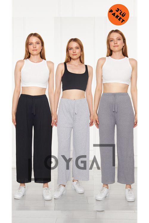 3'lü Pijama Altı Siyah - Gri - Füme