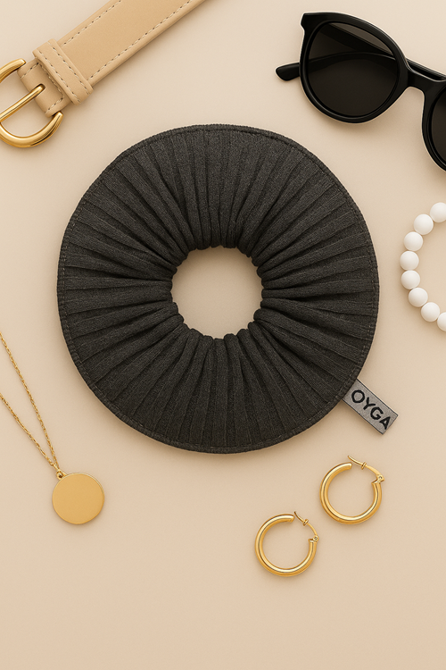 OYGA Haki Fitilli Ribana Saç Tokası – Dış Dikiş Detaylı, Yumuşak Lastikli Scrunchie