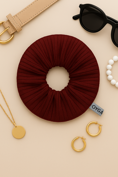 OYGA Bordo Fitilli Ribana Saç Tokası – Dış Dikiş Detaylı, Yumuşak Lastikli Scrunchie