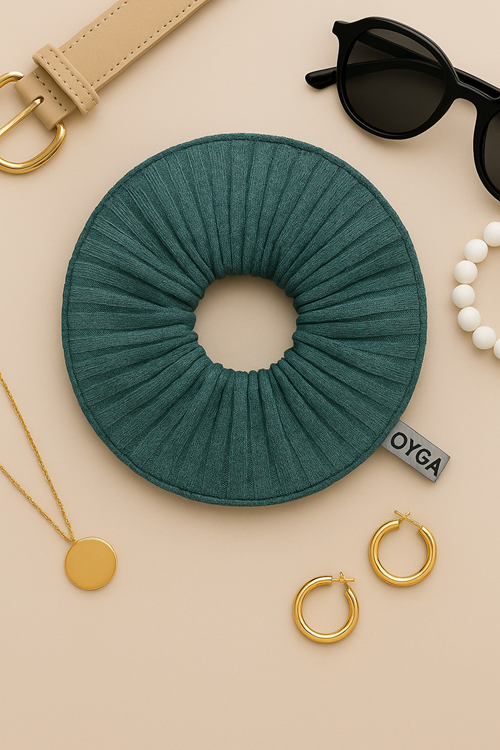 OYGA Su Yeşili Fitilli Ribana Saç Tokası – Dış Dikiş Detaylı, Yumuşak Lastikli Scrunchie