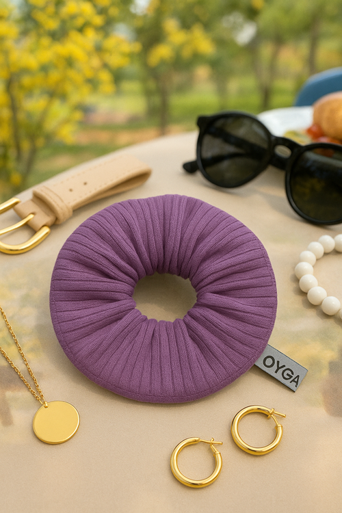 OYGA Mor Fitilli Ribana Saç Tokası – Dış Dikiş Detaylı, Yumuşak Lastikli Scrunchie