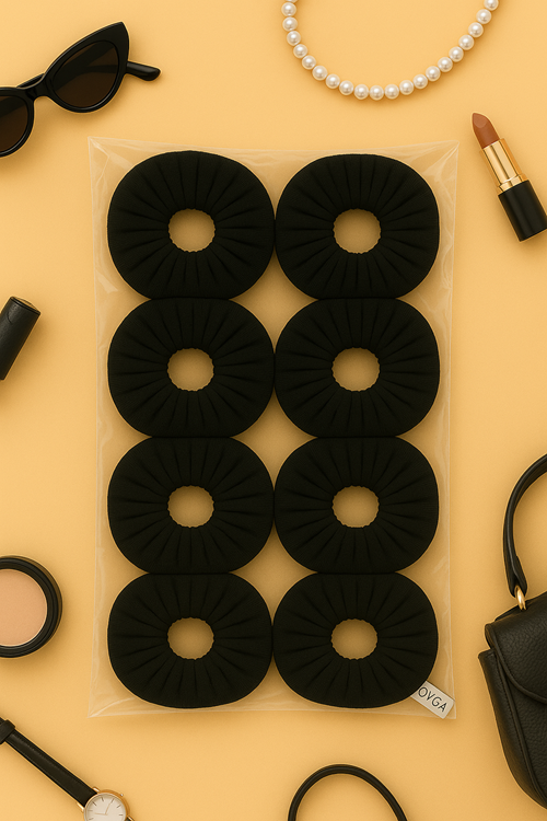 OYGA 10’lu Siyah Fitilli Ribana Saç Tokası Seti – Yumuşak Doku, Dış Dikiş Detaylı Scrunchie