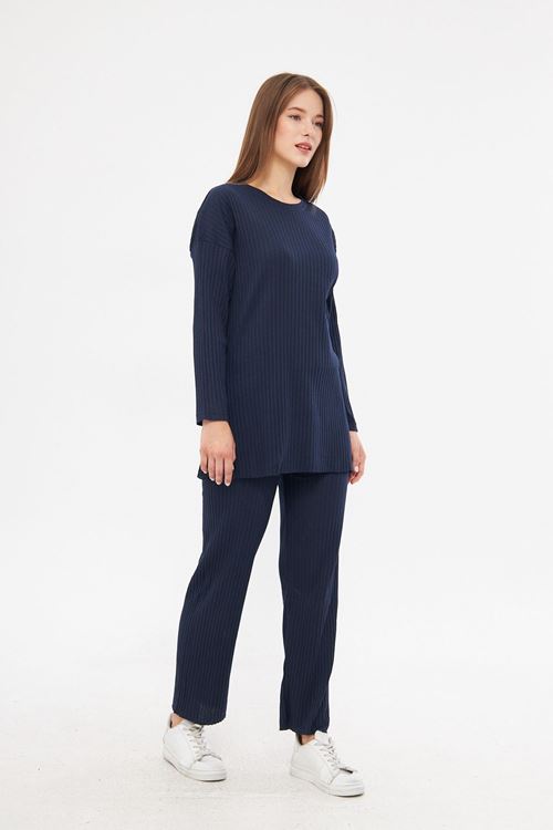 Kadın Lacivert Kadın Fitilli Raporlu & Eşofman, Gündelik Ev Giyim Pijama Takımı - kopya