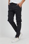 Antrasit Slim Fit None Denim Körüklü Cep, Düğmeli, Paça Lastikli Esnek Kumaş Erkek Kargo Pantolon
