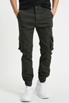 Haki Slim Fit None Denim Yanı Körüklü Cepli, Düğmeli, Paça Lastikli Esnek Kumaş Erkek Kargo Pantolon
