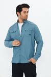 Erkek Slim Fit Dar Kalıp Çift Cepli Armürlü Kot Gömlek