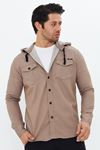 Erkek Slim Fit Dar Kalıp Kapüşonlu Çift Cepli Pamuklu Kot Gömlek